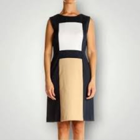 NWT Calvin Klein sleeveless color-block sheath shift dress navy Cream size 6 - Picture 9 of 9